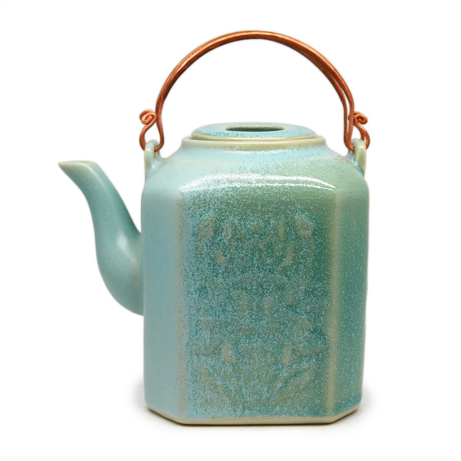 Large Hexagon teapot with bronze handle (flower pattern) - 0032